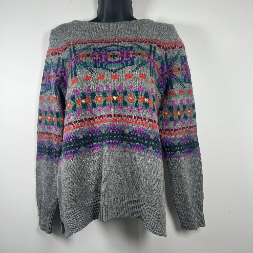 Women's Chaps Fair isle Crewneck Sweater Top Knit Southwestern Sz Medium